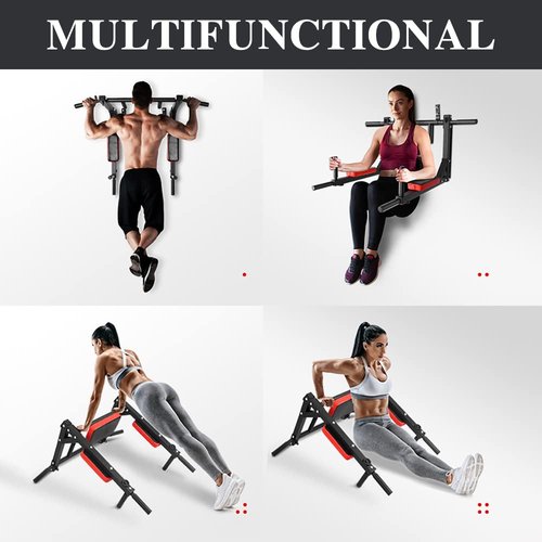 STARBRILLIANT Multi-functional Wall Mounted Pull Up Bar Heavy Duty Chin Up Bar for Home Gym Indoor Upper Body Workout, Power Tower Set Training Equipment Fitness Dip Stand Supports to 440 Lbs