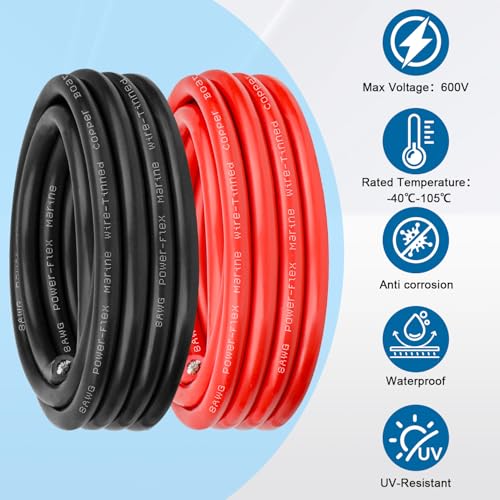 8 Gauge Marine Wire - 5FT Tinned Copper Boat Cable for Automotive Solar & Marine Wiring
