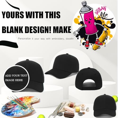 Unisex Adjustable Baseball Cap Set - 12 Black One Size Caps - Plain Design