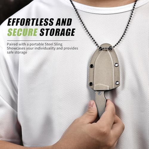 EDC Neck Knife with Sheath - Khaki Handle, 2.8" Stainless Steel Blade, Tactical Fixed Blade Camping Knife, Variation: Khaki-Black