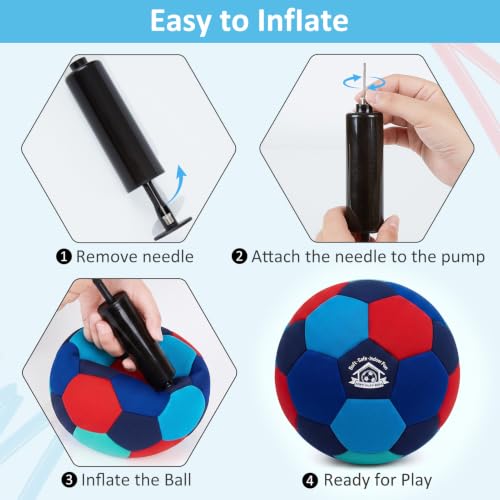 Indoor Soccer Ball Size 3 Silent Foam Soccer with Pump - Purple Red Blue