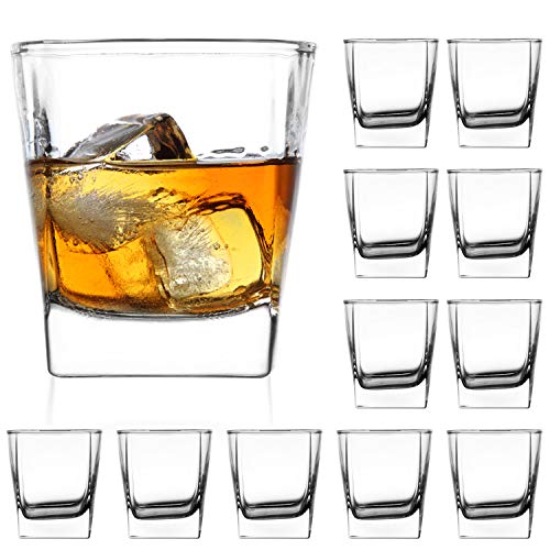 Heavy Base Whiskey Glasses Set of 12 - 8 oz Classic Lead-Free Glassware
