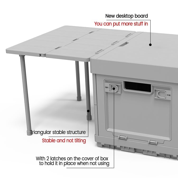 Aimisin Folding Storage Camping Box with Table,3 in 1 Lightweight Camp Storage Box with Parking Warning Sign,Portable Foldable Compartment Table for Indoor, Outdoor, Fishing, BBQ, Picnic, Gray