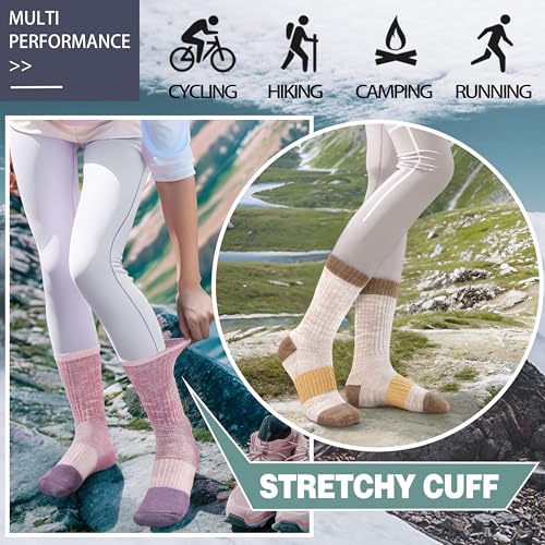 Anlisim Merino Wool Hiking Socks for Women Thermal Winter Warm Boot Work Cushion Socks 5 Pairs