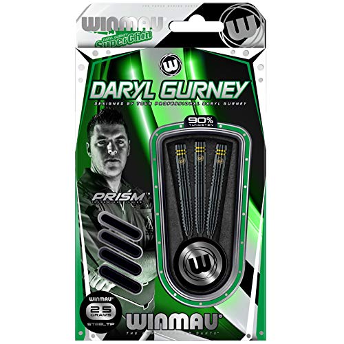 Winmau Daryl Gurney Signature 90% Tungsten Darts Set with Prism Flights and Prism Shafts (Stems) Steel tip & Soft Tip - Gold/Black