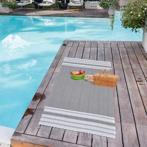 GLAMBURG Peshtemal Turkish Towel - Beach Towels Oversized 36x71 Set of 6, Soft Durable Absorbent Extra Large Bath Sheet Hammam Towel for Adults - Charcoal Grey