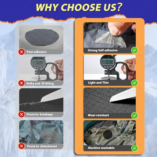 Down Jacket Repair Patch Kit, Outdoor Gear Tenacious Repair Tape, Self Adhesive Fabric Patches for Clothes, Waterproof Ripstop Nylon Fabric Patch for Puffer Jacket, Coat, Tent (18 Pcs, Black)
