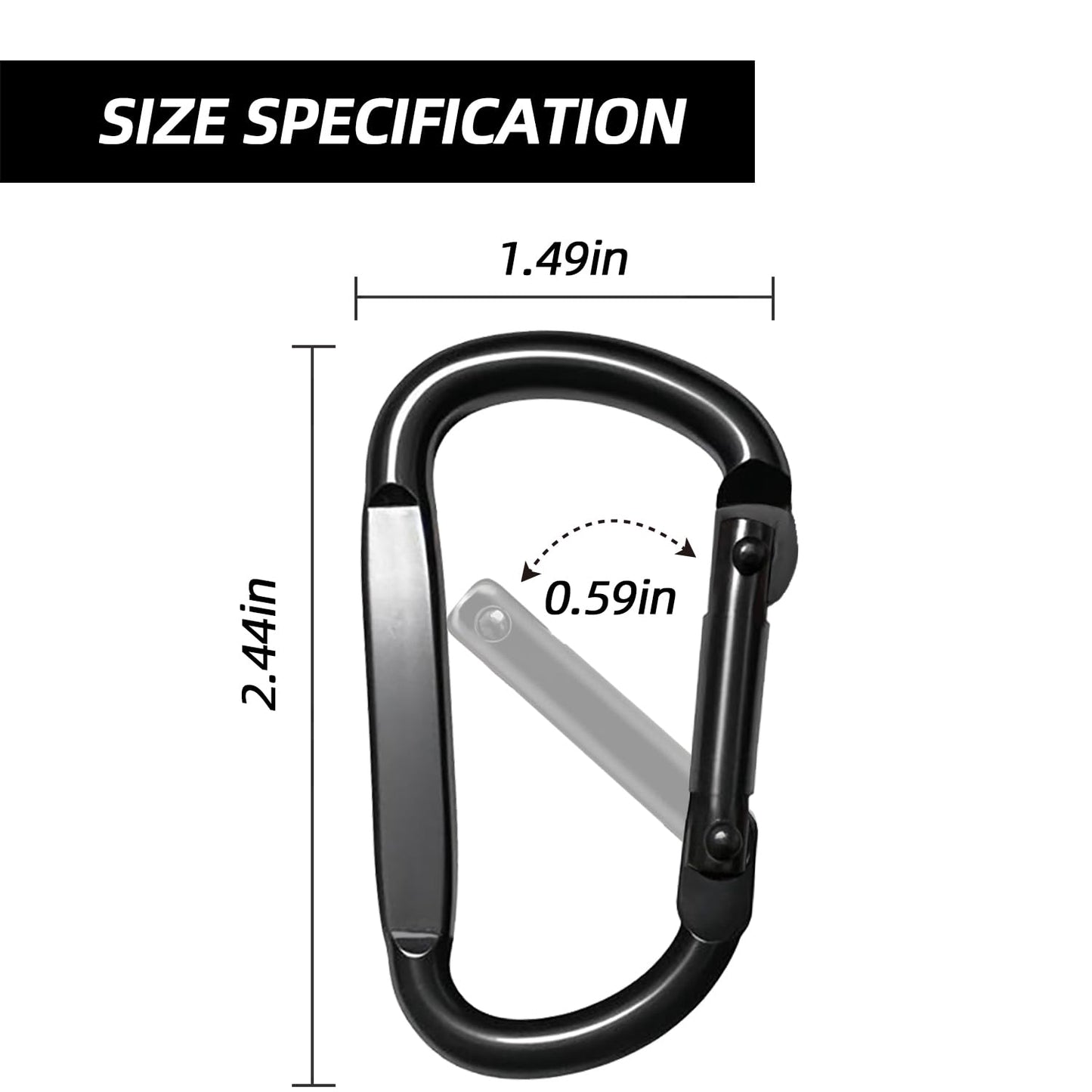 EZYA Carabiner Clips Heavy Duty, 2.4" Small D Ring Caribiniers - for Keychains, Camping, Hiking, Dog Leash, Black, 6PCS