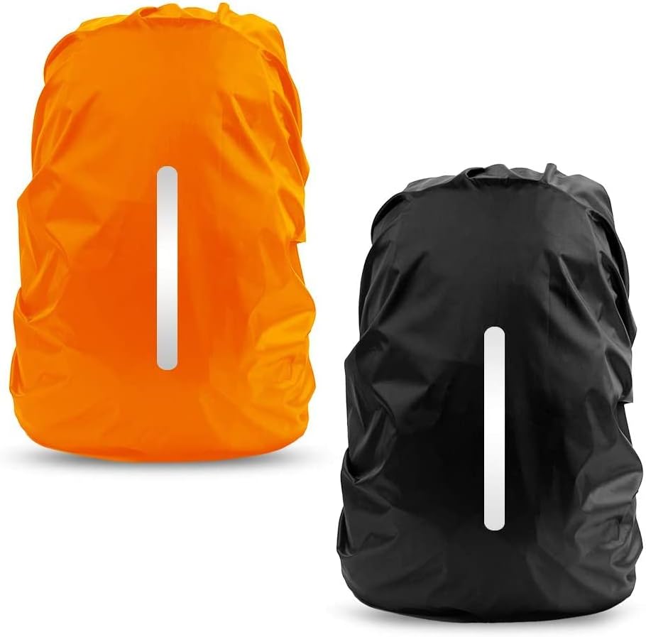 LAMA 2pcs Waterproof Rain Cover for Backpack, Reflective Rainproof Protector for Anti-dust and Anti-Theft M 30L-40L Black