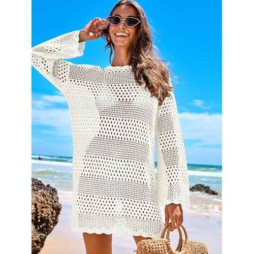 ANRABESS Women Swimsuit Crochet Swim Cover Up 2025 Summer Bathing Suit Swimwear Mesh Knit Beach Dress Vacation Outfits