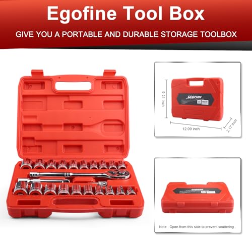Red 1/2 Inch Drive Socket Set 23 Pieces with 45 Tooth Ratchet and Extension