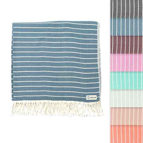 Sand Cloud Turkish Beach Towel - Sand Proof - 100% Certified Organic Turkish Towel - Quick Dry Towel for Beach, Picnic, Blanket or Bath Towel - As Seen on Shark Tank - Gocek (Denim)