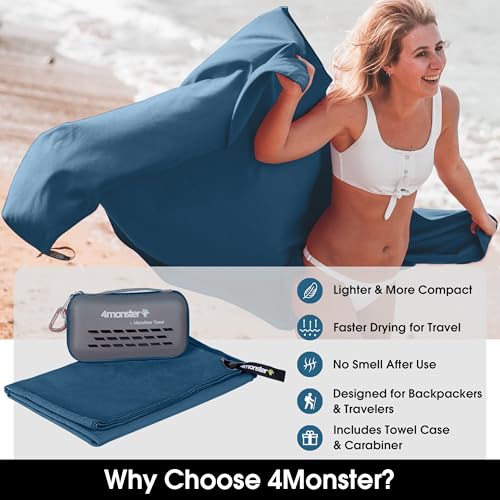 Marine Blue Microfiber Travel Towel 47 x 23.6 inches with Case - Quick Dry & Portable