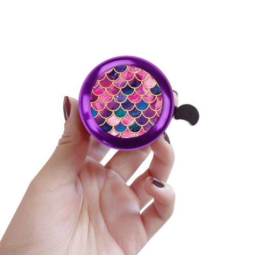 WIRESTER Purple Aluminum Round Bike Bell, Classic Ring Bicycle Bell, Bike Accessories Bell Ring for Adults Kids Girls Boys - Pink Mermaid Scales
