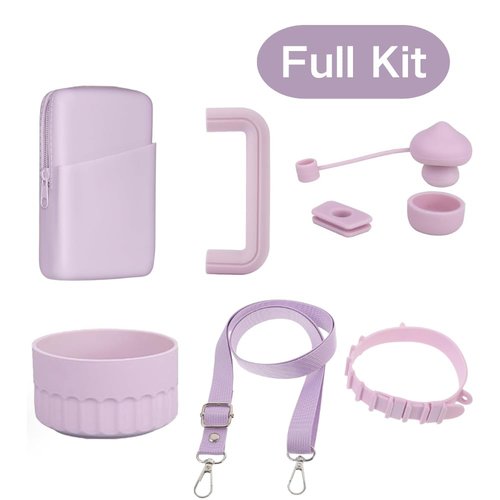pixideit Accessories for Purple Stanley Cup, Water Bottle Phone Holder, Cup Carrying Strap, Silicone Handle Protector, Tumbler Cup Pouch Bag, Silicone Boot and Straw Cap Cover Set for Stanley