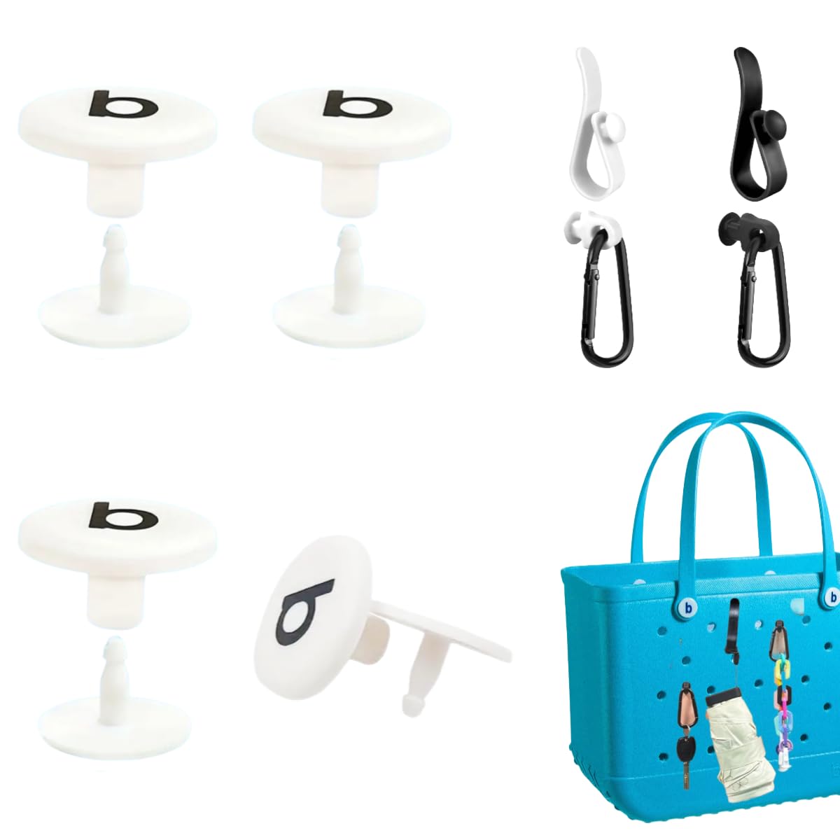 Accessories for Bogg Bag, 4 Pcs Replacement Handle Buttons for Bogg Bag, 2 Hooks for Bogg Bag, 2 Insert Charm Carabiner Key Chain for Bogg Bag, Bogg Bag Clips