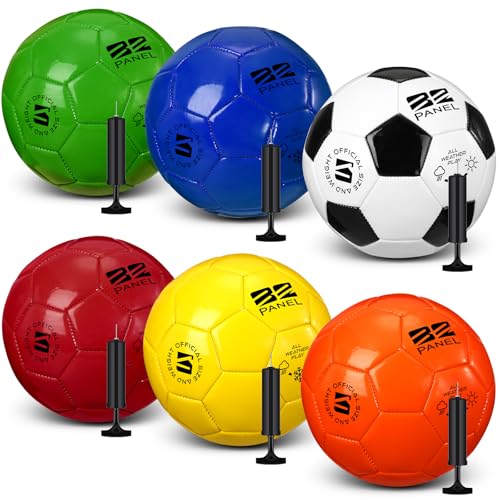 Bright Color Soccer Balls Set of 6 with Pump - Size 5 for Ages 13+ - Christmas Operation