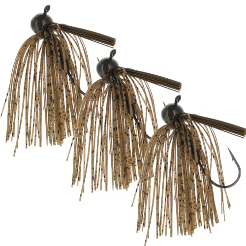Football Head Fishing Jigs with Silicone Skirt for Bass Pike Walleye Muskie - 3 Pack