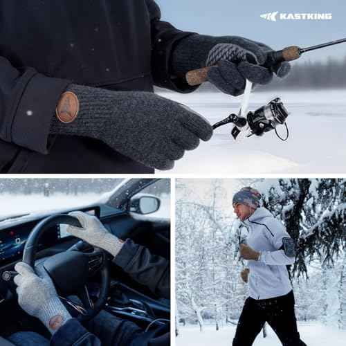 KastKing Bully Wooly Full Finger Gloves, Wool Fishing Gloves,Extended Cuff, Winter Gloves for Ice Fishing, Hunting, Hiking