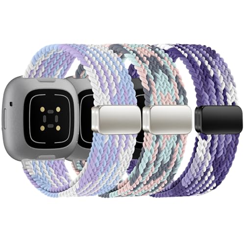 Magnetic Braided Fitness Watch Strap for Fitbit Versa 4, Versa 3, Sense, Sense 2 - Violet/Grayish Blue/Grape Purple