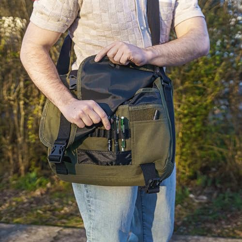 Large Olive Drab Canvas Messenger Bag with Laptop Compartment - Fits 17" Laptops