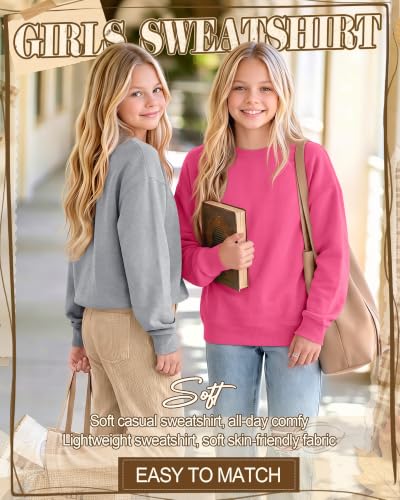 Girls' Crew Neck Long Sleeve Sweatshirt Set - 5-6 Years, Rose Red Pink Light Gray Black, 4 Pack