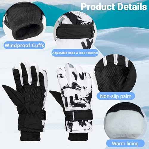 Kids-Ski-Gloves for Boys & Girls 6-9 Years - Windproof Winter Gloves, Non-Slip Snow & Cycling Mittens for Cold Weather