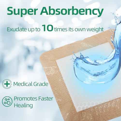 Jointown Foam Wound Care Dressing, Adhesive Silicone Foam Dressing with Border, Waterproof Bed Sore Bandages, 3"x3", 5 PCS