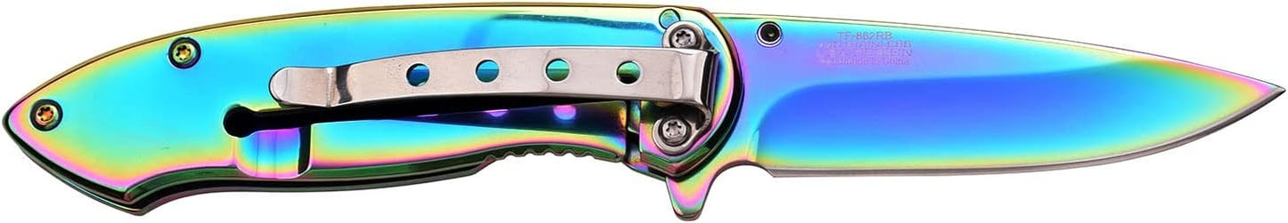 Tac-Force- Folding Pocket Knife – Rainbow TiNite Coated Stainless Steel Blade, Handle and Pocket Clip, Frame Lock, Tactical, EDC, Rescue - TF-862RB