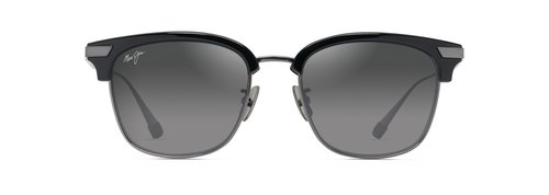 Maui Jim Kalaunu AF Square Sunglasses, Shiny Black W/Dark Silver/Neutral Grey Polarized, Extra Large
