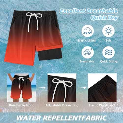 Boys Swim Trunks with Compression Liner UPF 50+ Quick Dry Bathing Suit Kids Beach Shorts Swimwear 7-20T