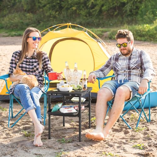 Titanker Small Folding Camping Grill Table with Black Mesh & Storage Net - Portable 2ft Picnic Table with Side Racks & Heatproof Mesh Top