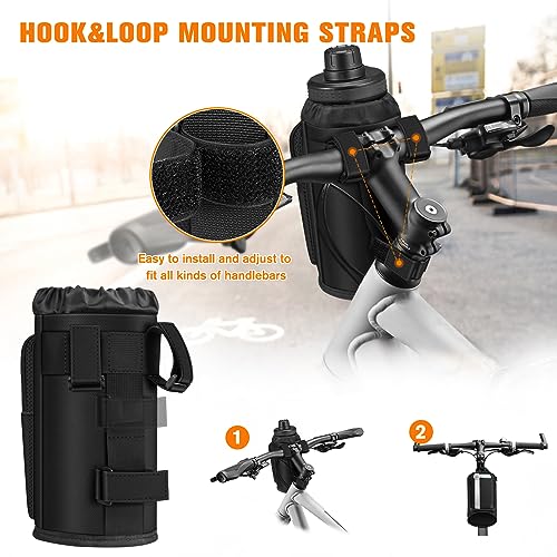 Black Bike Cup Holder with Phone Pocket - Universal Water Bottle Mount
