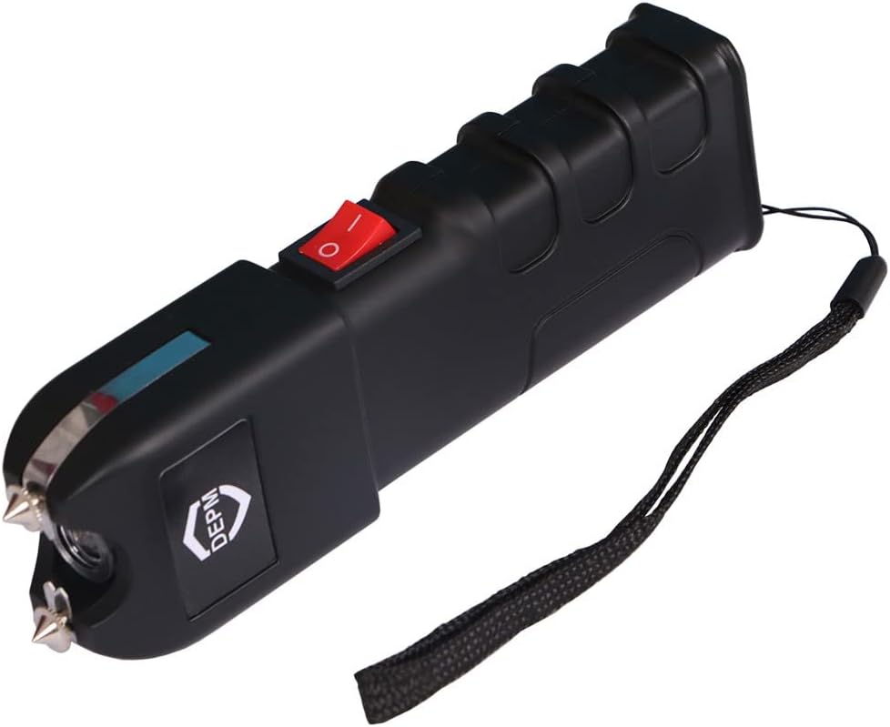 Stun Gun with Flashlight and Anti-Grab Bar Technology, Billion Heavy Duty Stun Gun, 120 Lumens, Rechargeable Battery, Safety Switch, Includes Wrist Strap and Belt Holster, Black Stun Gun