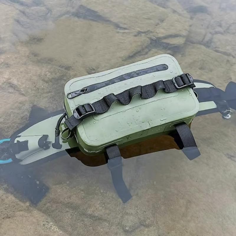 FANGBLUE 2.1L Waterproof Waist Bag - TPU Military Green Packet with Airtight Zipper Closure, Lightweight Sling Bag for River Fly Fishing
