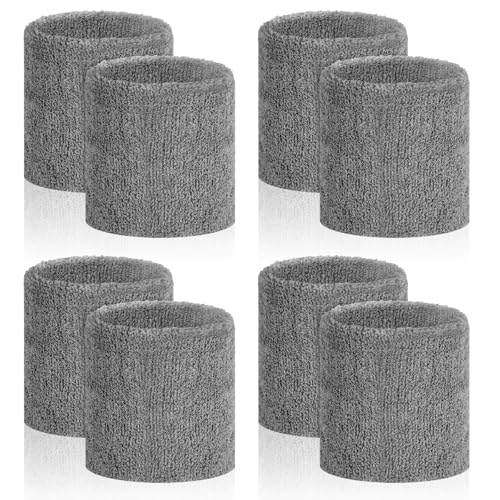 PEASUG 8 Pack Water Absorbent Wrist Sweat Bands for Men Women - Grey