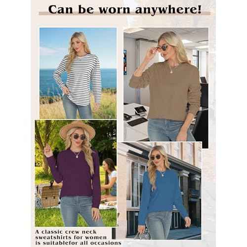 AURUZA Sweatshirt for Women Long Sleeve Crewneck Sweatshirt Women Causal Loose Fit Pullover Tunic Top Fall Clothes Shirts