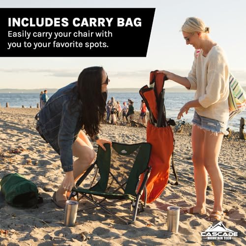 Cascade Mountain Tech Black Folding Camp Chair Low Profile for Camping & Outdoor Use