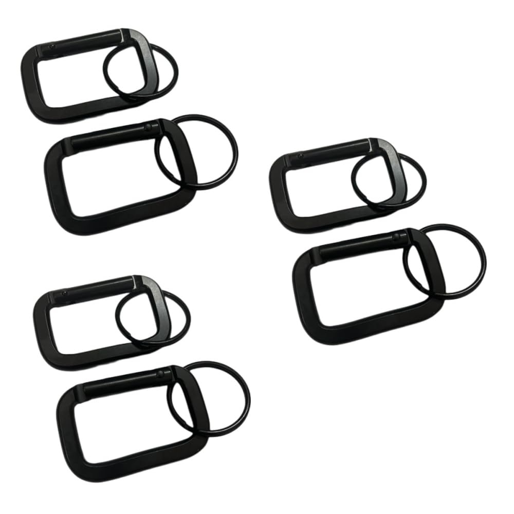 DraCra 6 Pack Rectangle Carabiner with Black Key Rings Carabiner Clips D Ring Spring Snap Hook Keychain Clip Carabeaner Caribeaner Clips for Keys Hiking Backpack Tactical Straps Bag