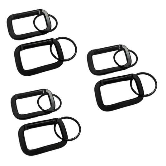 DraCra 6 Pack Rectangle Carabiner with Black Key Rings Carabiner Clips D Ring Spring Snap Hook Keychain Clip Carabeaner Caribeaner Clips for Keys Hiking Backpack Tactical Straps Bag