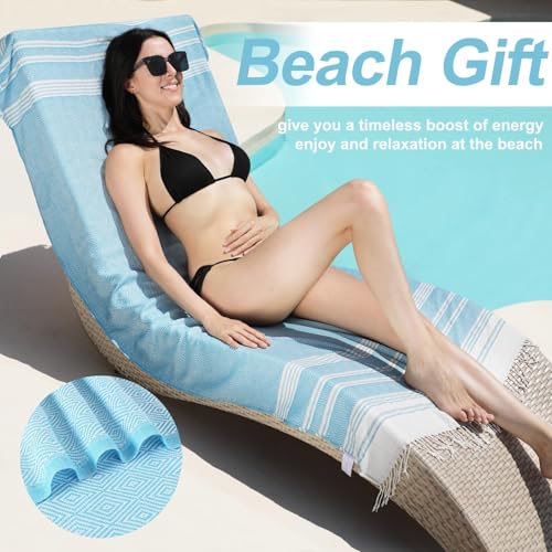 Genovega Oversized Turkish Beach Towels 74"x38" Thin Quick Dry Sand Free Pool Swim Bathing Towel Extra Large Blanket Adult Travel Essentials Cruise Accessories Must Haves Summer Light Blue Stuff