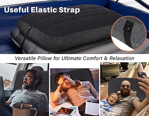 Inflatable Camping Pillow Large 24x15in with Removable Cover Gray