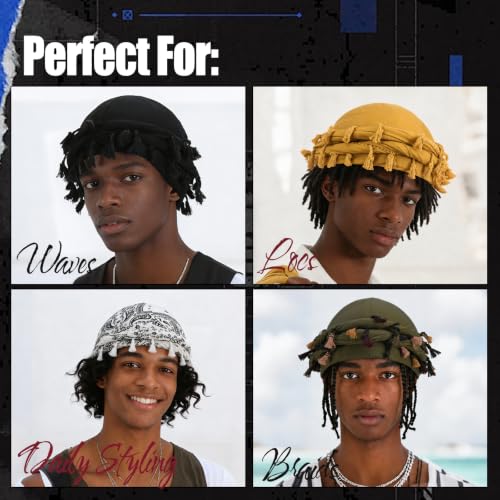 Black Satin Lined Adjustable Turban for Men - Soft Head Wrap & Hair Protection