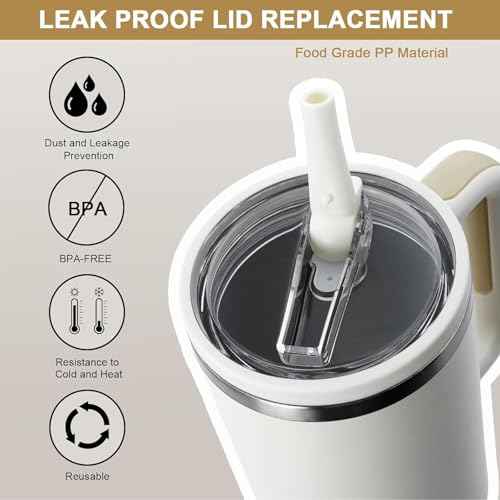 2 Pack 30 oz Replacement Tumbler Flip Straw Lid fit for Stanley Quencher, Leak Proof Lid Replacement for 30 OZ Stanley H2.0 FlowState Tumbler, Spill Proof Reusable Lid for Stanley (White)