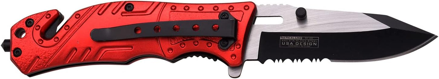MTECH USA TAC Force TF-835 Series Spring Assist Folding Knife, Two-Tone Half-Serrated Blade, 4.5-Inch Closed