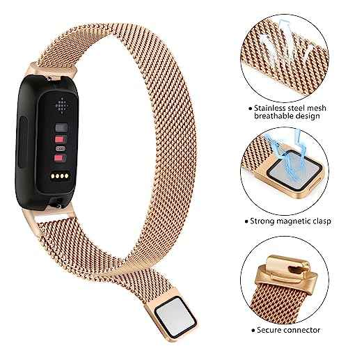 AK Metal Band Compatible with Fitbit Inspire 3 Bands Women Men, Stainless Steel Mesh Loop Replacement Bracelet Strap for Fitbit Inspire 3/2/Inspire HR Fitness Tracker