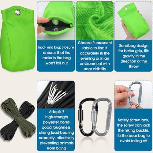 Bear Food Bag Hanging System, Bear Bags for Food Backpacking, Ultralight 10L Waterproof Camping Bear Proof Food Storage Canister Pulley System with Paracord, Carabiner, Throw Bag