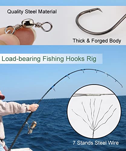 Saltwater Fishing Circle Hooks 1/0, 50 Pcs Offset Leader Rig Set