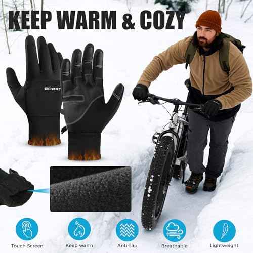 AURUZA Cycling Gloves for Men Winter Cold Weather, Windproof Winter Gloves for Men, Waterproof Touch Screen Anti-Slip Warm Gloves Liners for Cycling Biking Walking Sporting Driving X-Large