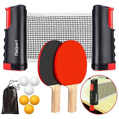 FBSPORT Ping Pong Paddle Set, Portable Table Tennis Set with Retractable Net,Rackets,Balls and Carry Bag for Indoor/Outdoor Games